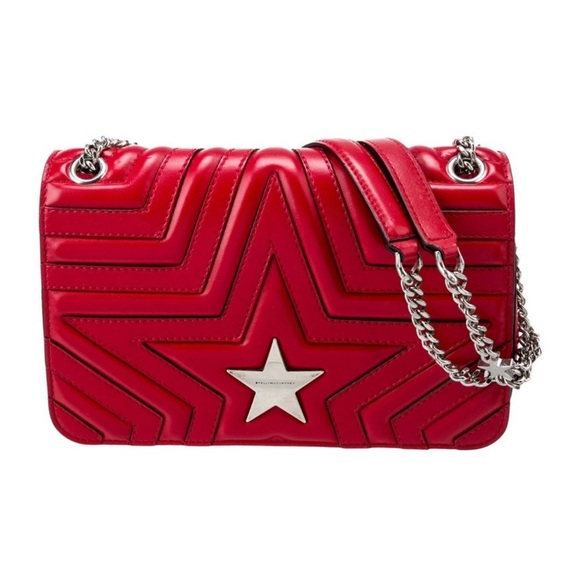 Stella McCartney Red Star Shoulder Bag With Silver Hardware And Chain, Authentic - Picture 1 of 6